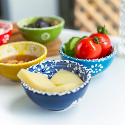 Ceramic Small Dipping Bowls Set of 6, 3.5 Oz Soy Sauce Dish, Handmade Charcuterie, Colorful Pinch, Dishwasher & Microwave Safe, 3.2'' Mini (SULTAN'S GARDEN)
