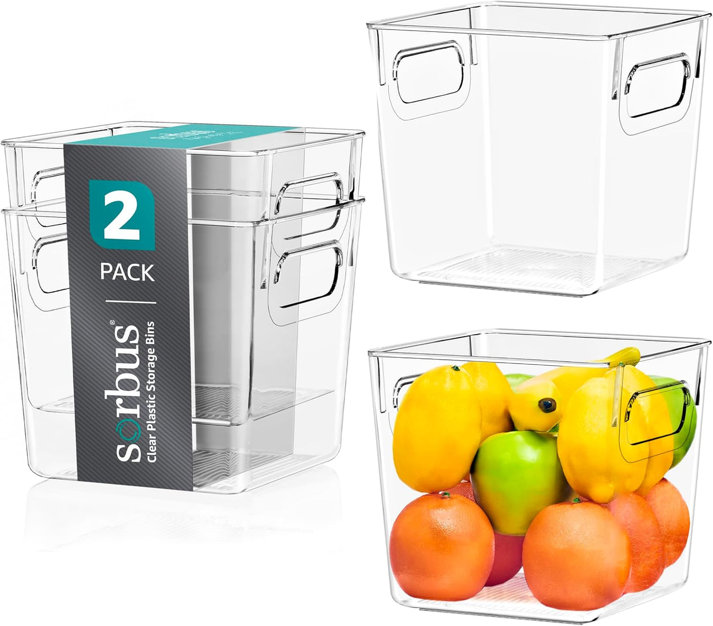 Sorbus Large Clear Plastic Storage Bins for Shelves, Clothes, with Handle - Clear Storage Bins, Drawer, Shelf, Closet, Pantry, Fridge, Freezer Organizer Bins, Closet Organizers and Storage (4 pack)