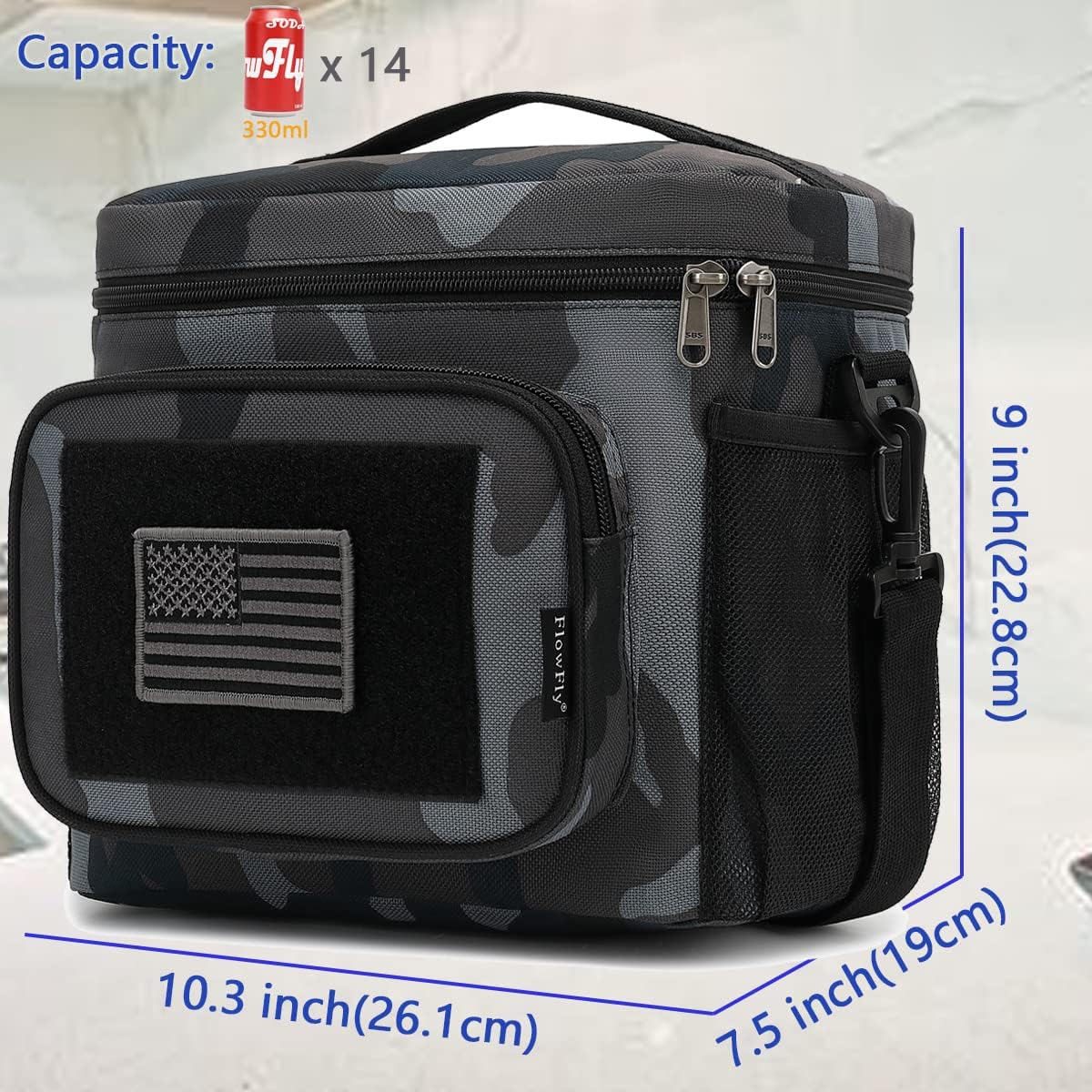 FlowFly Lunch Bag, Insulated Cooler, Thermal Lunch Box Tote with MOLLE/PALS Webbing, Adjustable Padded Shoulder Strap, for Tactical Men Women Adults and Boys Girls Kids (Cyan, Medium)