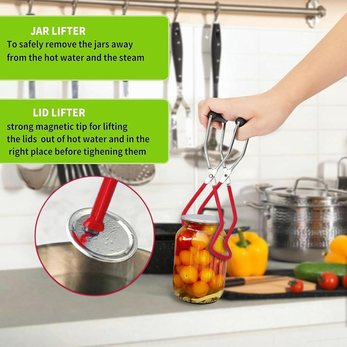 Supa Ant Canning Supplies Starter Kit (Food Grade) - Canning Kits Set for Beginners - 3 Pcs. Including Wide Mouth Jar Funnel, Magnetic Lid Lifter, Stainless Steel Jar Lifter (Assembled in USA) Green