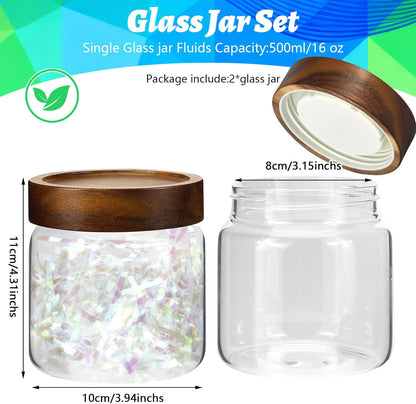 6 pc Glass Spice jars Glass Jars with Screw Lid 5 oz Acacia Wood Glass Herb Sugar Coffee Bean Ground Container Food Storage Canister for Candy Pantry Tea Seasoning Meal Prep Snack (6*150ml(5oz))