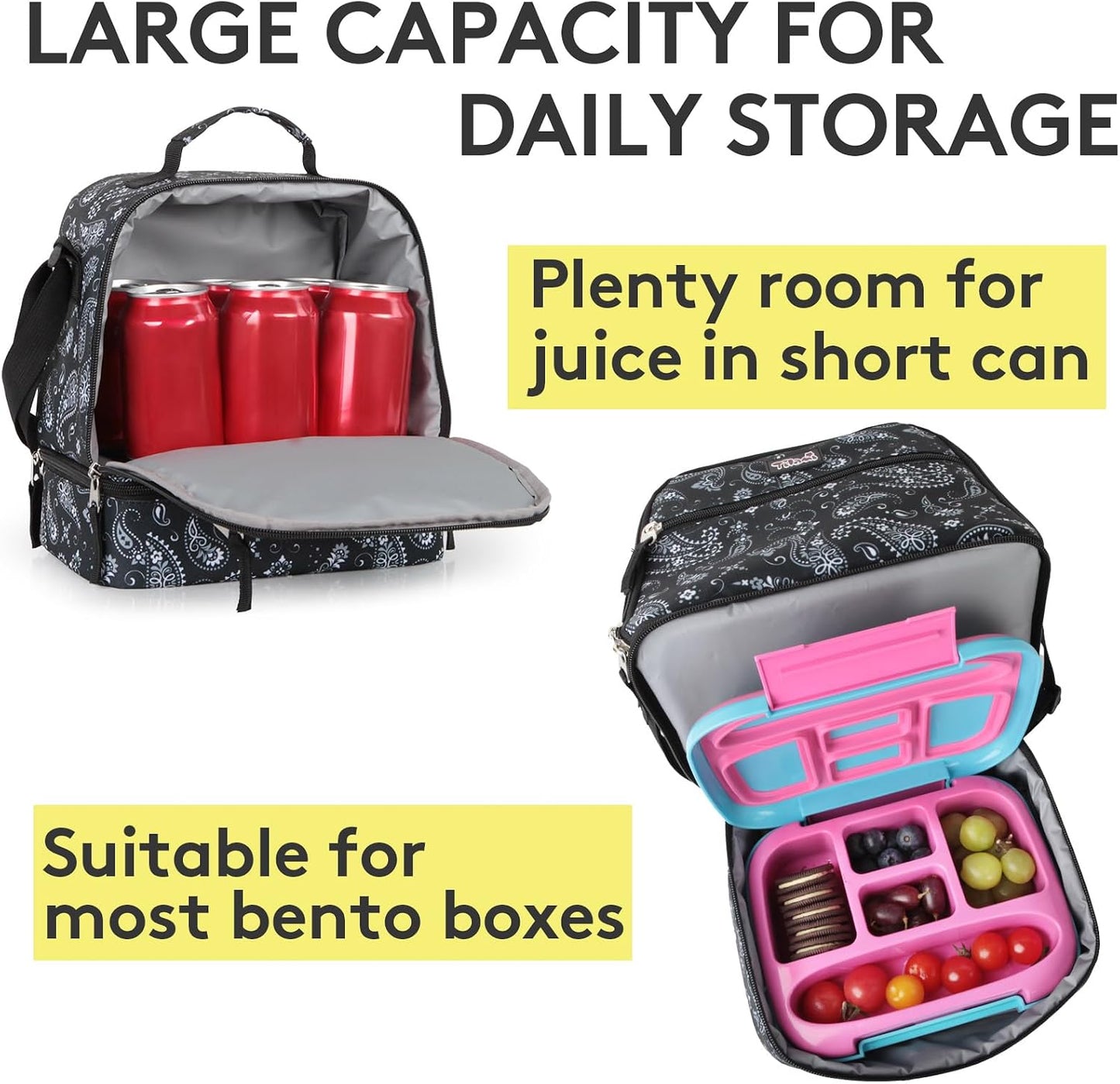 Tilami Lunch Bags Insulated Adjustable Strap Zipper, Two Compartments Cooler Bags, Bento Bags for Kids Toddlers (Blue)