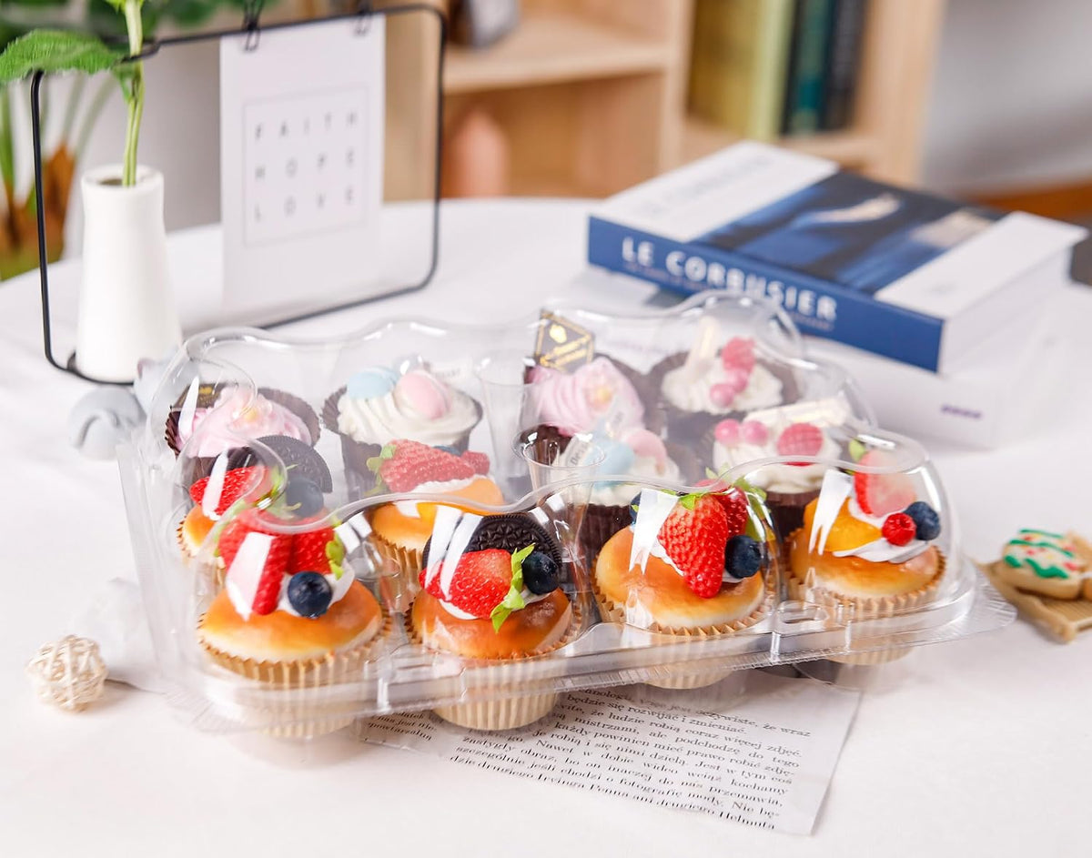 NPLUX 12 Count Cupcake Containers 12 Pack Clear Plastic Cupcake Boxes