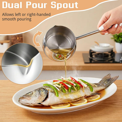 SOUJOY 2Pcs Stainless Steel Oil Ladle with Dual Pour Spout, 9oz Sauce Scoop