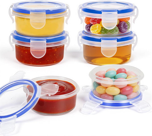 Freshmage Salad Dressing Container to Go, [6 Pack] 2.7 oz Small Condiment Containers with Leakproof Lids for On-the-Go Meals, Reusable Sauce Containers BPA-Free