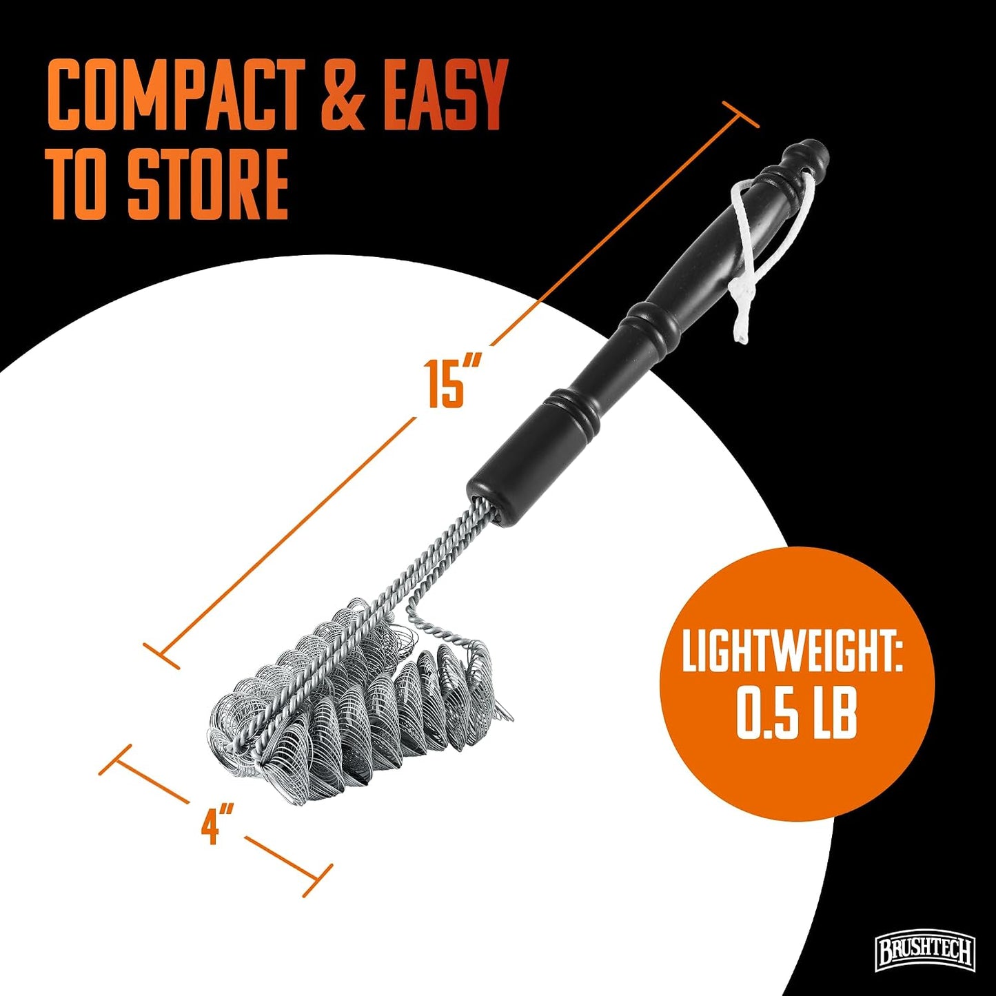 Brushtech Double Helix Grill Brush, 16″ Flat BBQ Grill Cleaner - Bristle‑Free Coil Springs Clean Tops & Sides - Stainless Steel, Long Reach Handle, Heavy‑Duty BBQ Tool for Gas & Charcoal Grates