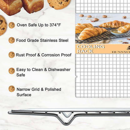 Hunnycook 15.8”×9.8” Cooling Rack, 3P Stainless Steel Baking Rack, Oven Safe Cooling Racks for Cooking and Baking, Black Roasting Rack & Wire Rack & Cookie Cooling Rack for Roasting, Grilling, Drying