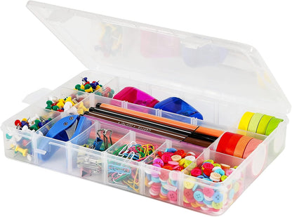 Exptolii 15 Large Grids Plastic Organizer Box with Dividers, 2 Pack Clear Compartment Container Storage for Washi Tapes Beads Crafts Jewelry Fishing Tackles, Size 11 x 6.3 x 2.2 in