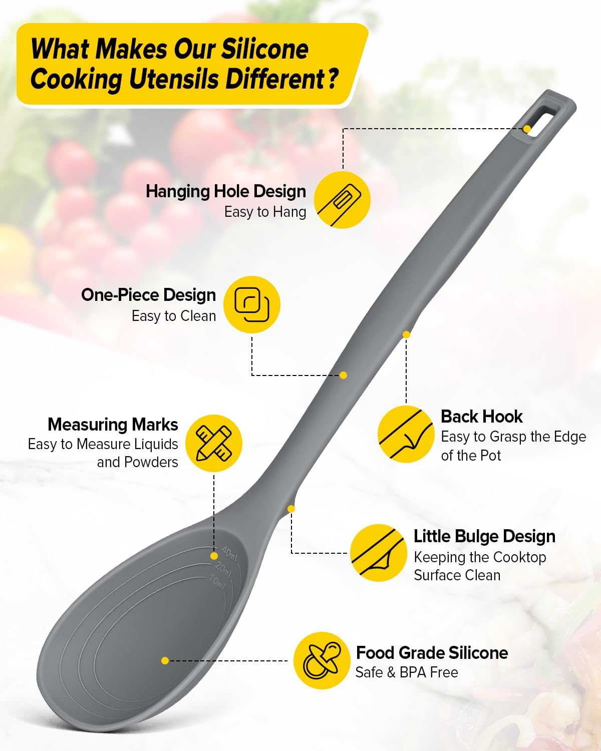 Silicone Cooking Utensils Set, 9 Pcs Heat Resistant Kitchen Utensils with Back Hooks, BPA Free Kitchen Tools with Spatulas, Spoons, Skimmer and Pasta Fork for Non Stick Cookware(KHAKI)