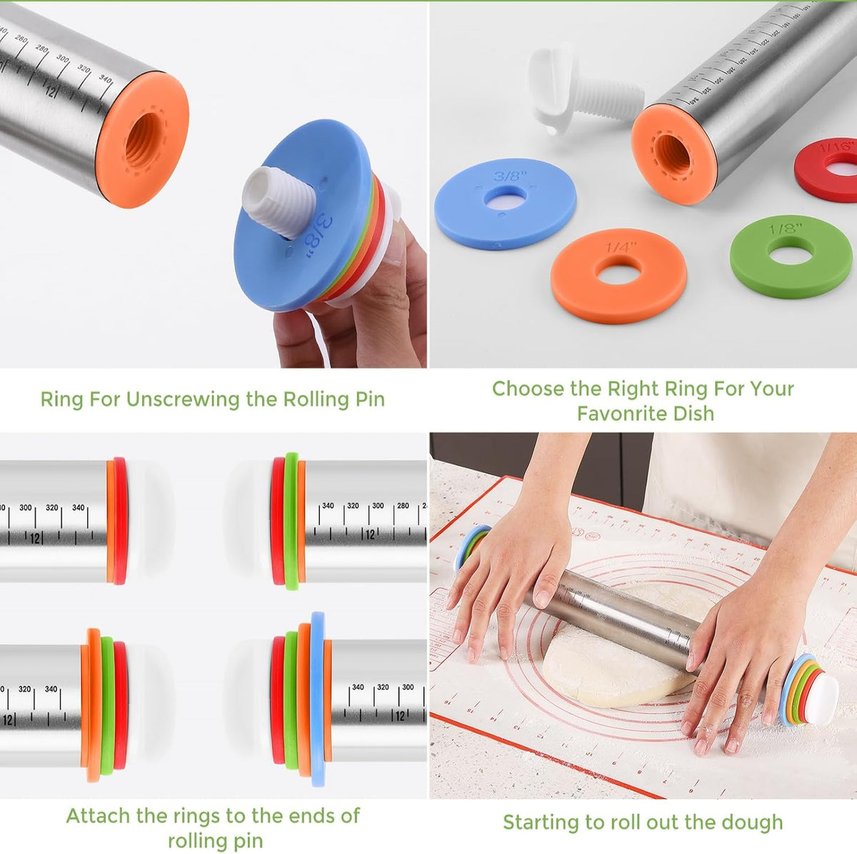 AMUZHI Rolling Pin nonstick and Silicone Baking Pastry Mat (red)