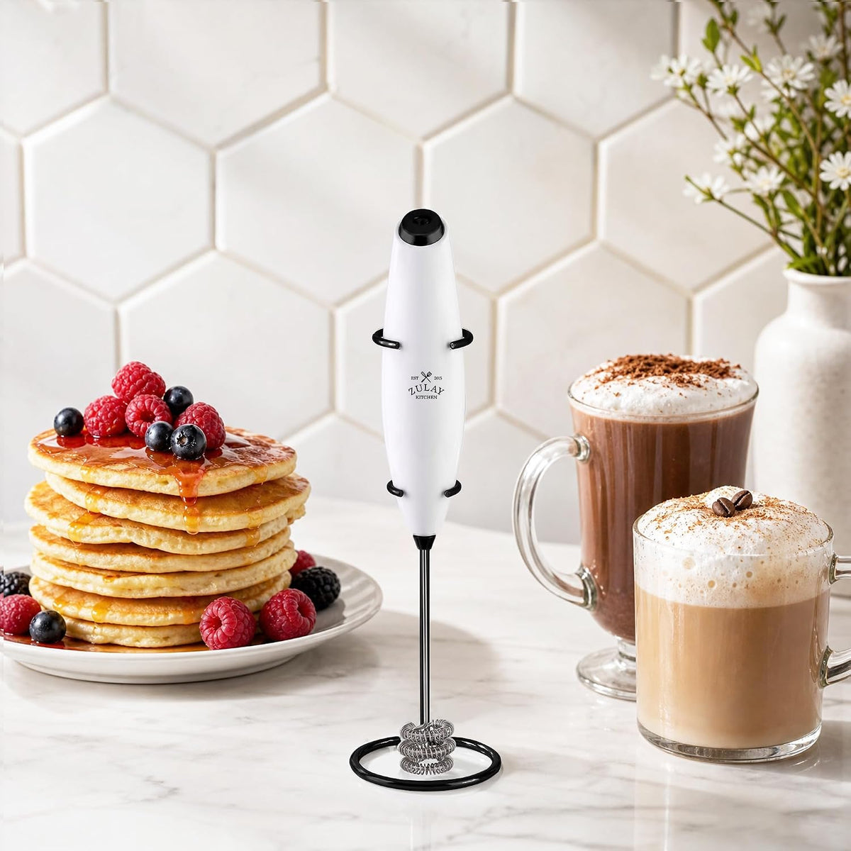 Zulay Kitchen Rechargeable Milk Frother Handheld - Frother Wand, Drink Mixer, Electric Whisk Frother, for Cappuccinos, Matcha & Protein Powder - Dynamic 3 Whisk, 3 Speed 500mAh Black - Colors A