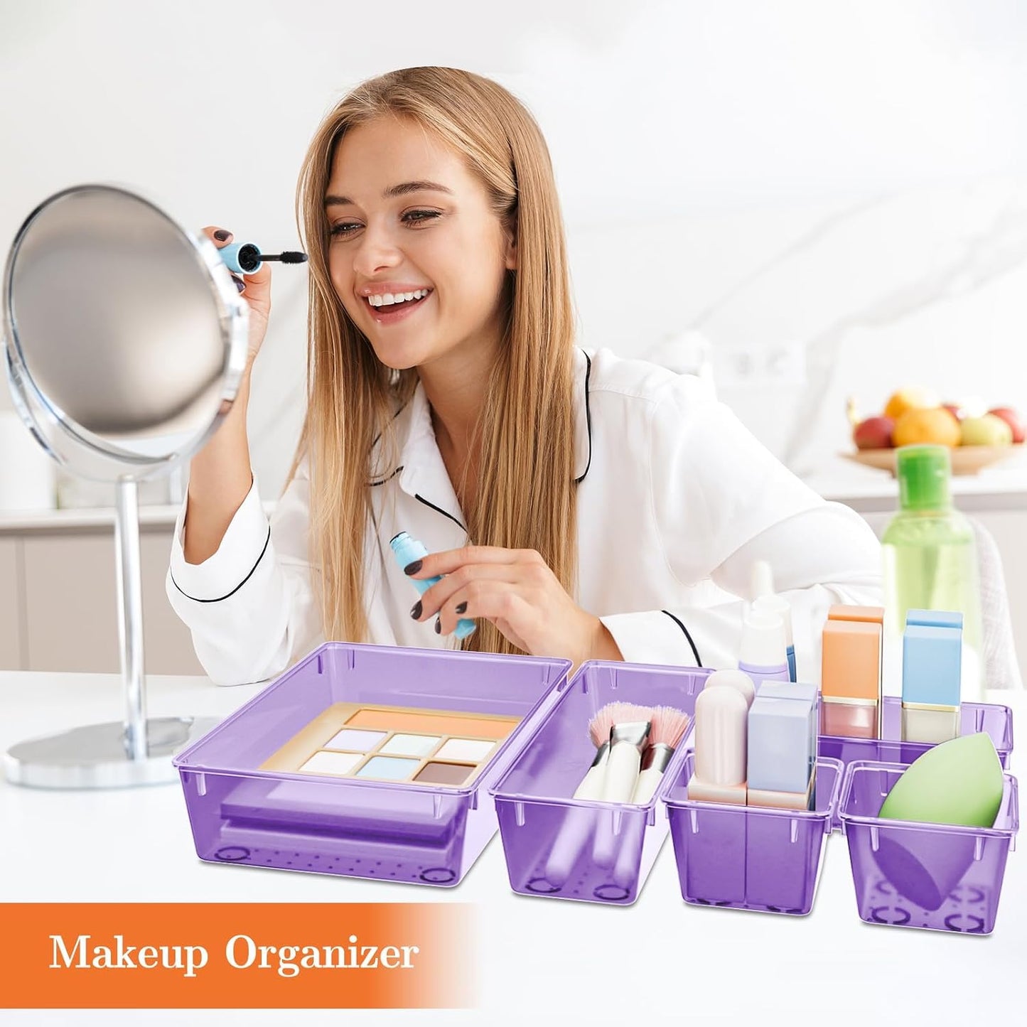 SpaceHacks 25 PCS Plastic Drawer Organizer Set, 4-Size Versatile Organizer Tool Trays & storage Bins for Makeup, Jewelry, and Gadgets in Bathroom, Bedroom and Office,Clear Black