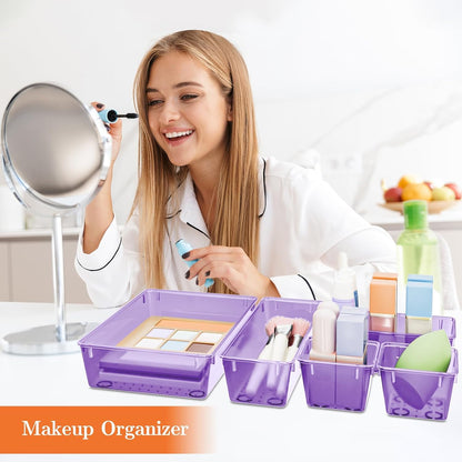 SpaceHacks 25 PCS Plastic Drawer Organizer Set, 4-Size Versatile Organizer Tool Trays & storage Bins for Makeup, Jewelry, and Gadgets in Bathroom, Bedroom and Office,Clear Black