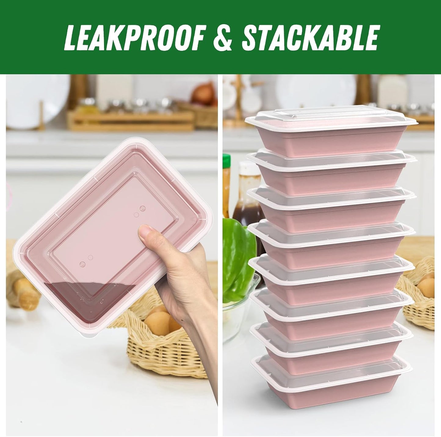50 Pack (100-Piece) 32 oz Meal Prep Containers Reusable with Easy Open Lids, Sturdy Leakproof Food Safe, Microwave Freezer Dishwasher Safe, To Go Take Out Plastic Food Storage Pans with Lids, Black