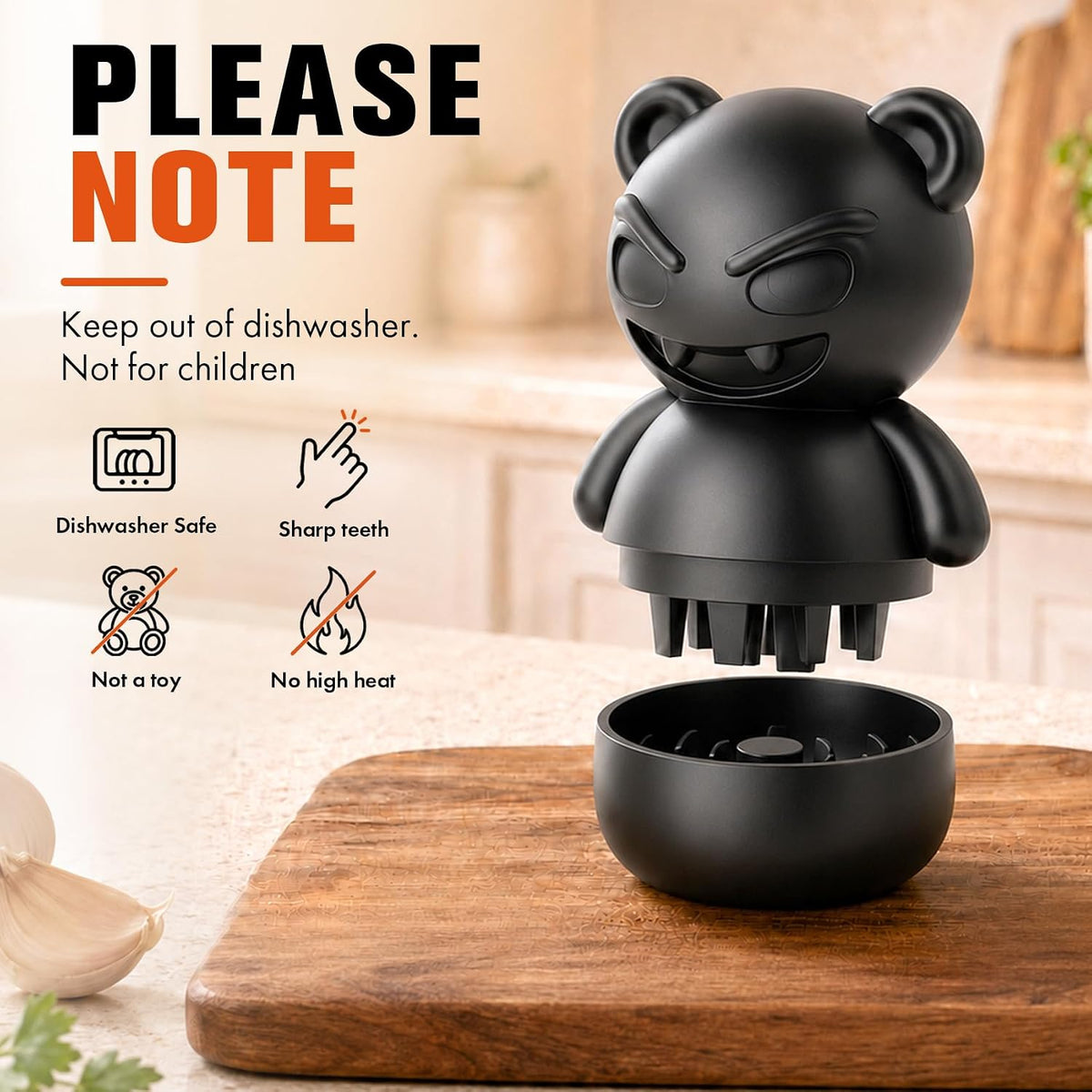 Demon Bear Garlic Crusher, Goth Halloween Rotary Mincer for 1-3 Cloves
