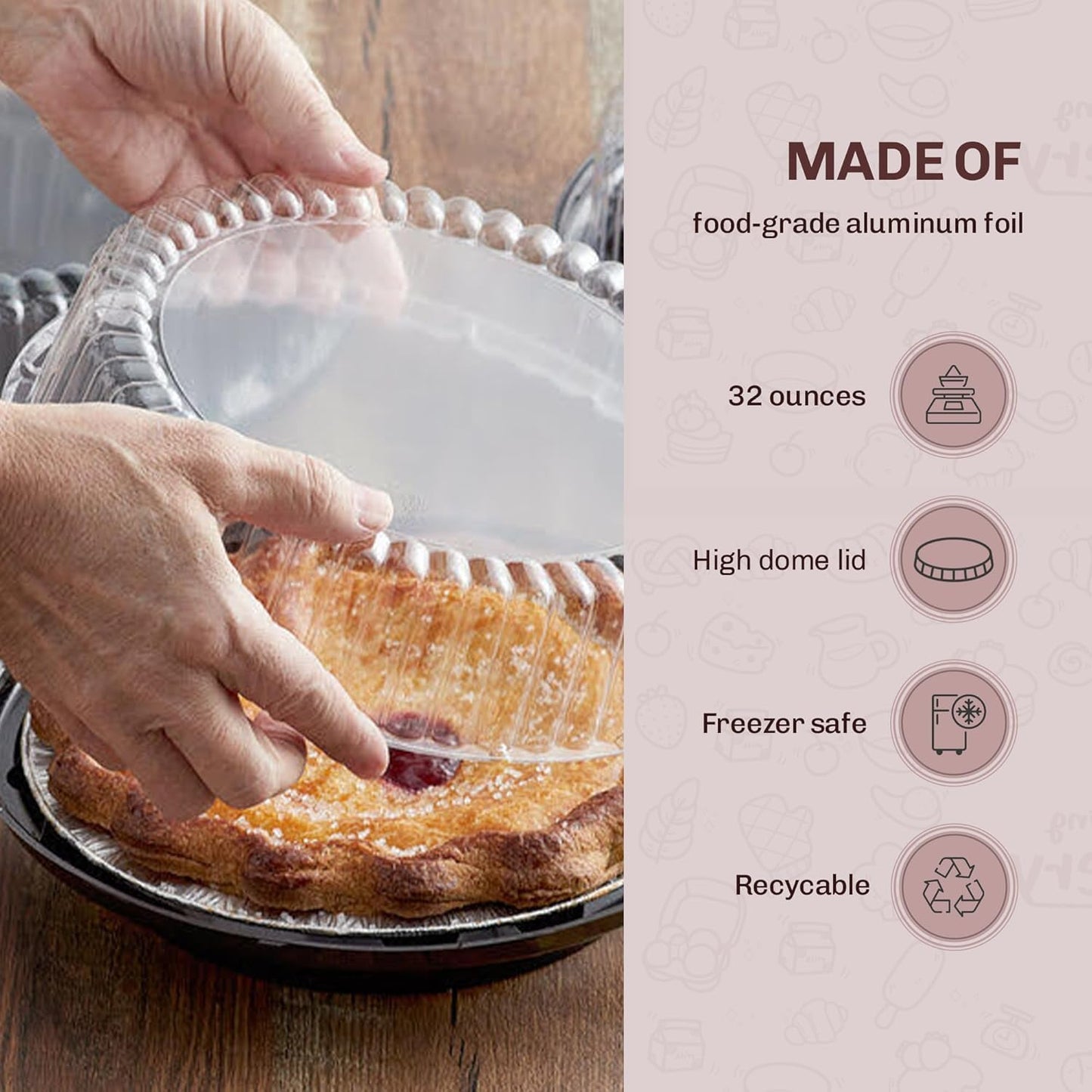 9 Inch Plastic Pie Containers With High Dome Lid - Durable Pie Containers With Lids - Stackable Pie Carrier Disposable, To Go Pie Containers & Flan Containers - Ideal for Restaurants & Bakeries - WJ43