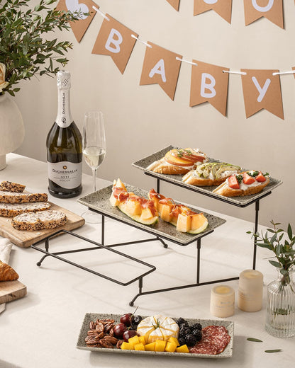 LAUCHUH 3 Tier Serving Tray, Porcelain Serving Platter Tier Serving Stand with Collapsible Sturdier Rack, Serving Trays and Platters Dessert Party Display Set for Father's Day, Gold, 12 Inch