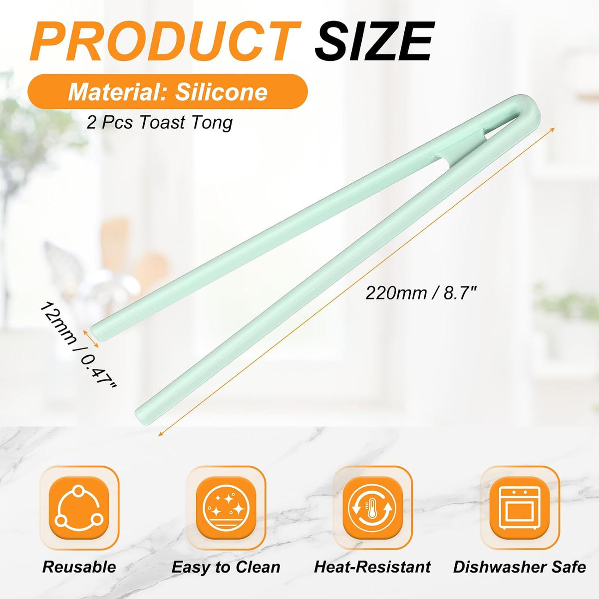 uxcell 8.7" Silicone Toast Tongs, 2Pcs Kitchen Tong Heat Resistant Kitchen Utensil for Cooking Toaster Salad Food BBQ Pan Bacon Fried Steak, Light Green