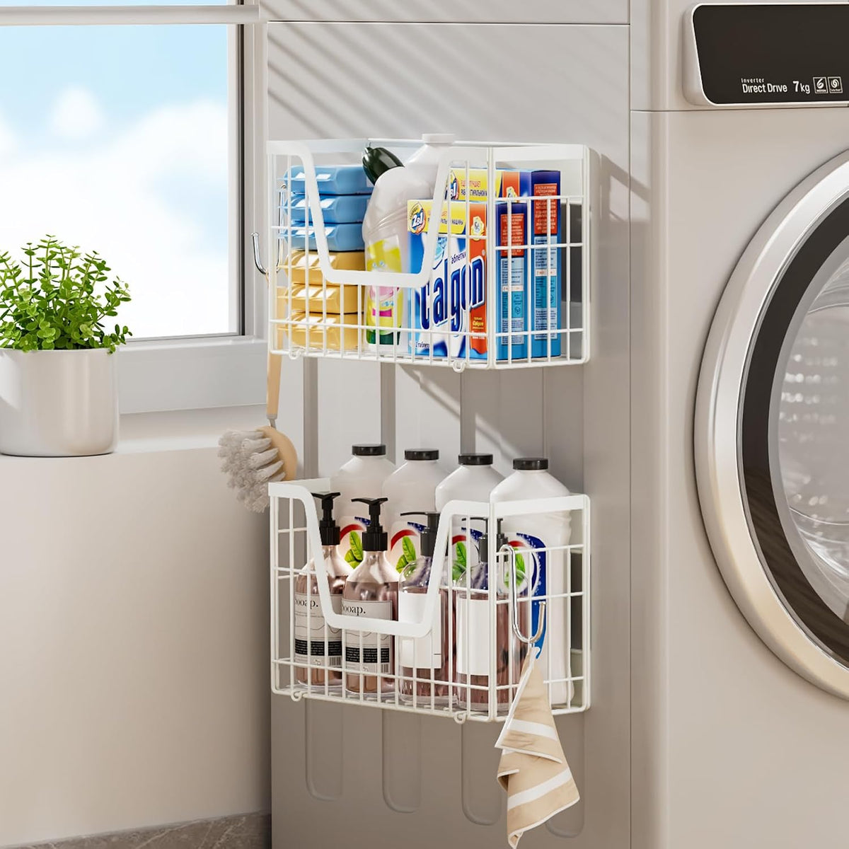 2 Set Magnetic Shelf for Fridge, Potato & Onion Storage Bins, Magnetic Fruit Basket for Refrigerator Pantry Kitchen Counter Laundry Organizer, Fridge Magnetic Spice Rack Magnet Fridge Storage