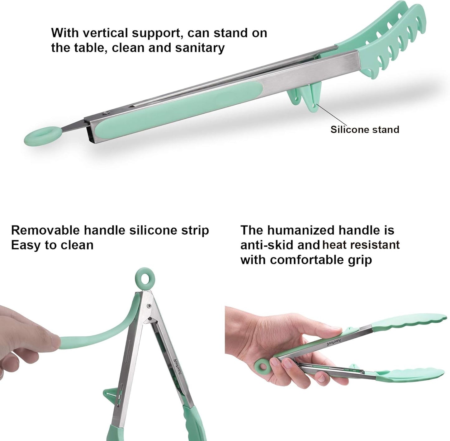 4in1 Stainless Steel Kitchen Food Tongs Set for Cooking with Silicone Tips, Toaster Steak Pie Pizza Pasta Spaghetti Noodles Salad Fruit Vegetable Grill BBQ Buffet Clamp Serving Tools Gadgets