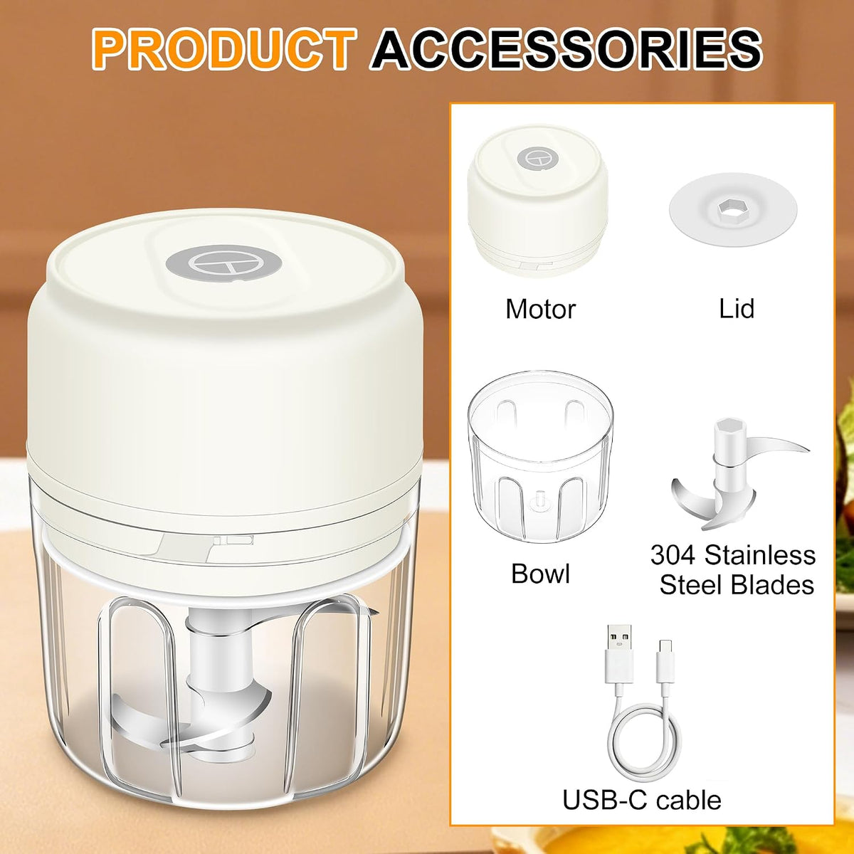Garlic Chopper, 250ML Garlic Mincer, Electric Mini Food Processor