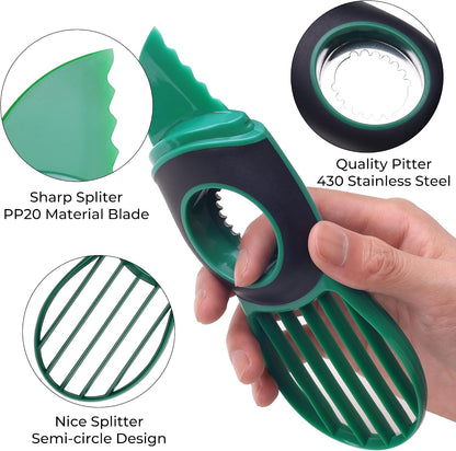 Linoroso Avocado Slicer Tool Kitchen Avocado Knife Set, Good Grips 3-in-1 Avocado Tool with Avocado cutter slicer, Avocado Pit Remover, Avocado Peeler with Cover, Green