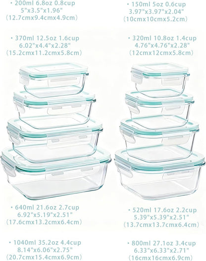 UFI Glass Food Storage Containers with Lids Airtight - 8 Pack - BPA-Free, Leak-Proof, Microwave & Freezer Safe Meal Prep Containers, Stackable Borosilicate Glass Containers for Kitchen Organization