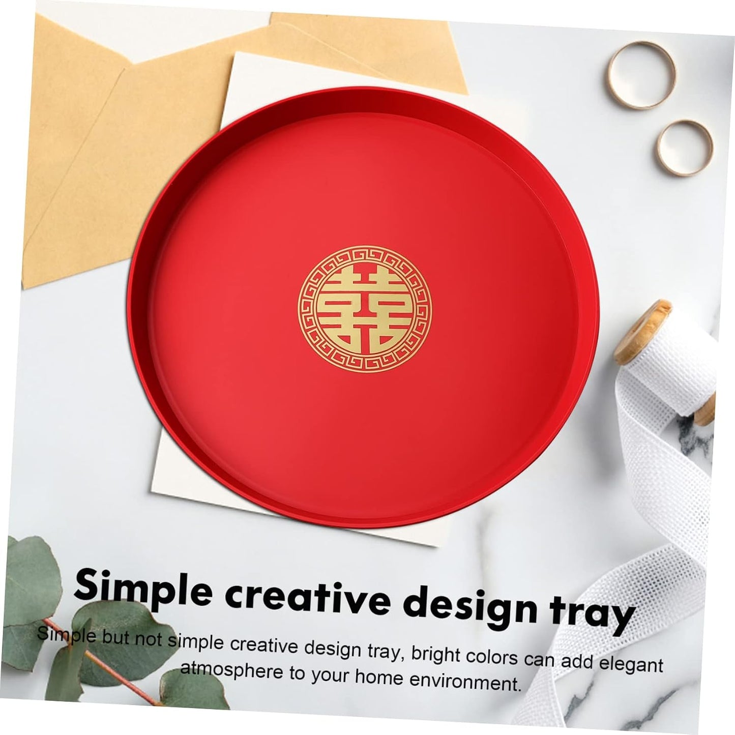 Red Round Wedding Serving Tray Chinese Style Snack Candy Dried Fruit Platter Decorative Storage Dish for Wedding Parties Family Events 13 Inch