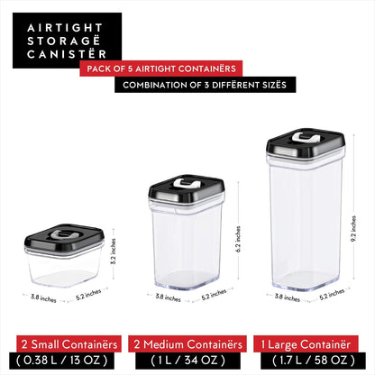 DWËLLZA KITCHEN Large Airtight Food Storage Containers - Clear Plastic Bulk Food Pantry & Kitchen Storage Containers for Flour, Sugar and Baking Supplies 4 Pcs. BPA-Free, Keeps Fresh & Dry (Black)