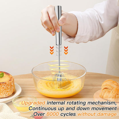 Hand Push Semi-automatic Whisk, Stainless Steel Egg Beater, 12 Inch