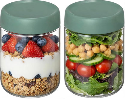 3Pack Overnight Oats Containers with Lids,10oz Glass Jar with Scew Lid,Salad Dressing Fruit Veggies Sauce Snacks Meal Prep Food Containers,Spice Jars,Wide Mouth Storage Containers