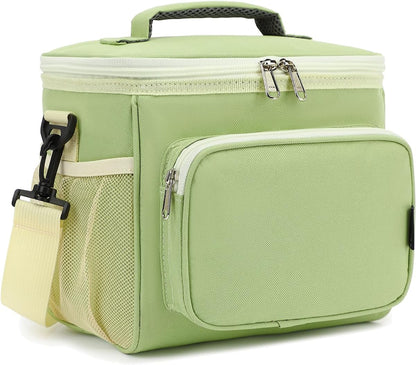 FlowFly Insulated Reusable Lunch Bag Adult Large Lunch Box for Women and Men with Adjustable Shoulder Strap,Front Zipper Pocket and Dual Large Mesh Side Pockets,Cherry - Colors B
