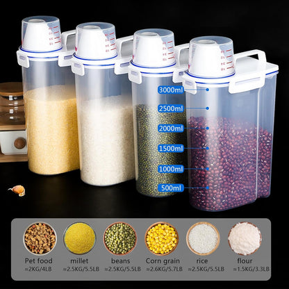 20Lbs 2 Pack Food Storage Container with Scoop, Airtight Rice Storage Bins Flour Containers Pet Food Dispenser with Handle & Wheels, Plastic Kitchen Pantry Organization for Cereal Baking Supplies