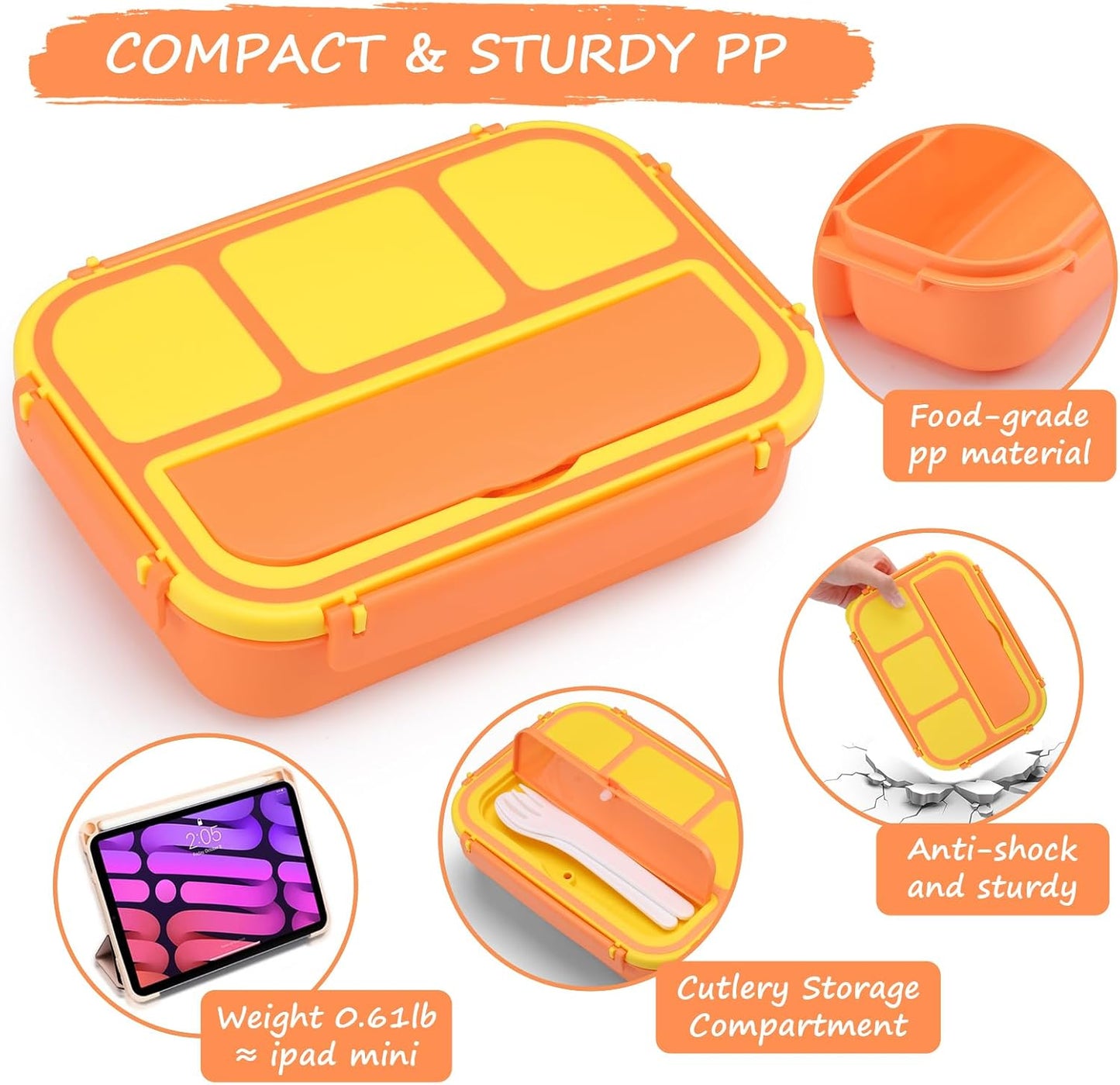 QQKO Bento Lunch Box for Kids Girls Boys, Toddler Kids Lunch Boxes for School, Lunch Containers for Adults with 4 Compartments, Sauce Container, Utensils, Food Picks and Muffin Cups, Purple