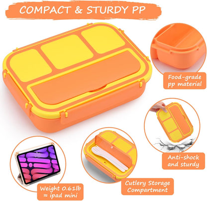 QQKO Bento Lunch Box for Kids Girls Boys, Toddler Kids Lunch Boxes for School, Lunch Containers for Adults with 4 Compartments, Sauce Container, Utensils, Food Picks and Muffin Cups, Purple