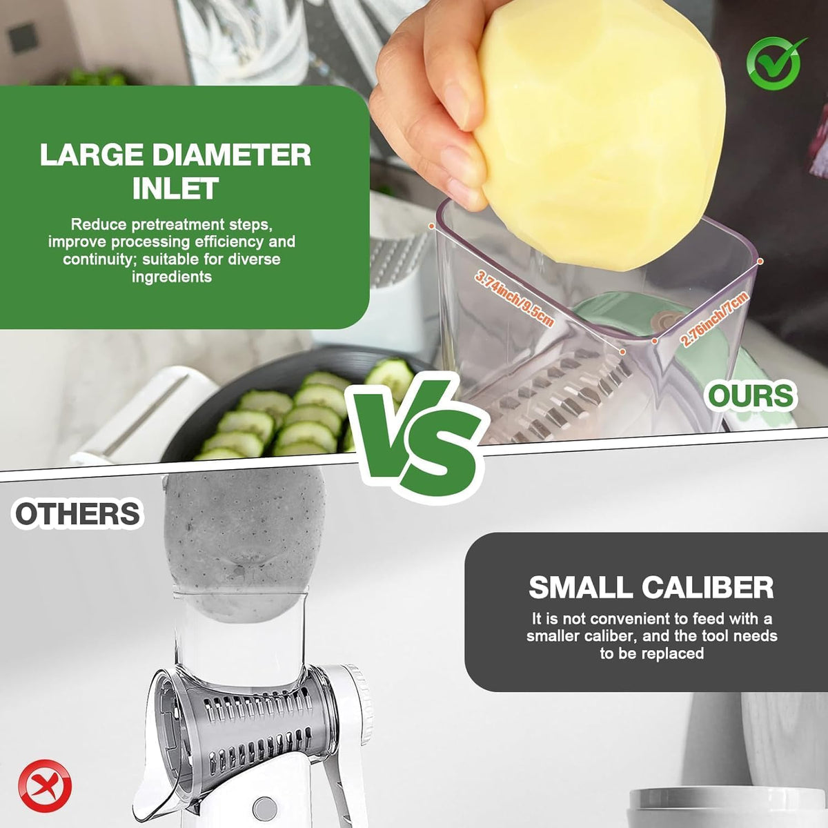 Electric Cheese Grater for Block Cheese - 3 in 1 Rotary Cheese Grater Electric Rotary Grater Salad Shooter Electric Slicer for Cheeses, Fruits, Vegetables and Nuts (Green)