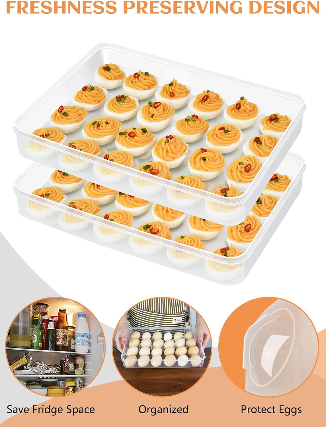 Artcome 2 PC Deviled Egg Storage Containers with Lids, Travel Carrying Bag & Pastry Decorating Kit - Stackable Egg Holder, Portable Platter for Parties, Easter, Picnics and Travel - PP Material