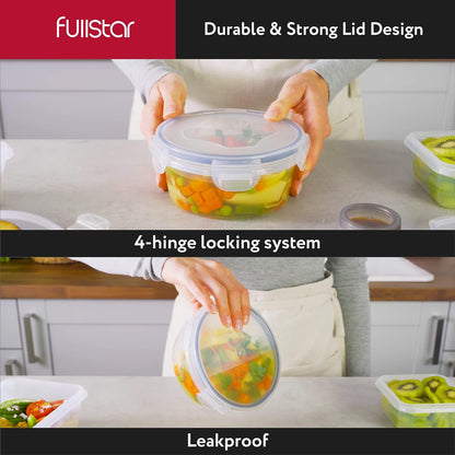 fullstar 50-Piece Plastic Food Storage Containers with Lids (24 Containers & 24 Lids) - Leakproof, BPA-Free, Meal Prep Containers, Reusable Lunch Storage Set for Kitchen Organization (Pack of 50)