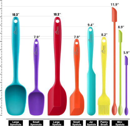 HOTEC Heat Resistant 600℉ Food Grade Silicone Rubber Spatula Set for Baking, Cooking, and Mixing Non Stick Dishwasher Safe BPA-Free Multicolor Set of 5