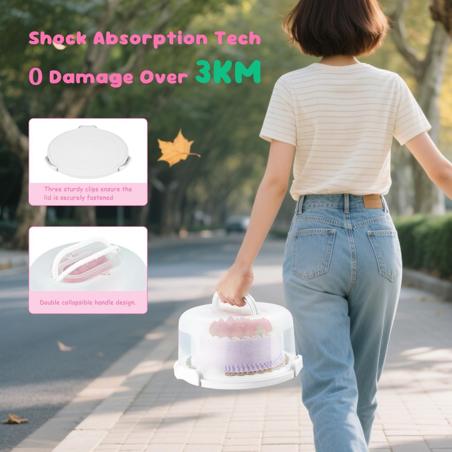 Cake Carrier With Lid And Handle, Bpa-Free Cake Holder With Lid For 10 Inch Round Cake Carrier With 10 pcs Round Golden Cake Boards And Portable Insulated Bag