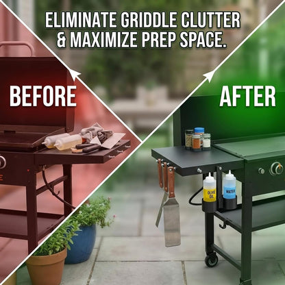 Oil and Water Bottle Caddy Compatible with Blackstone Griddle, Griddle Squeeze Bottle Holder Organizer, Griddle Side Shelf Bottle Rack for Outdoor Cooking Accessories