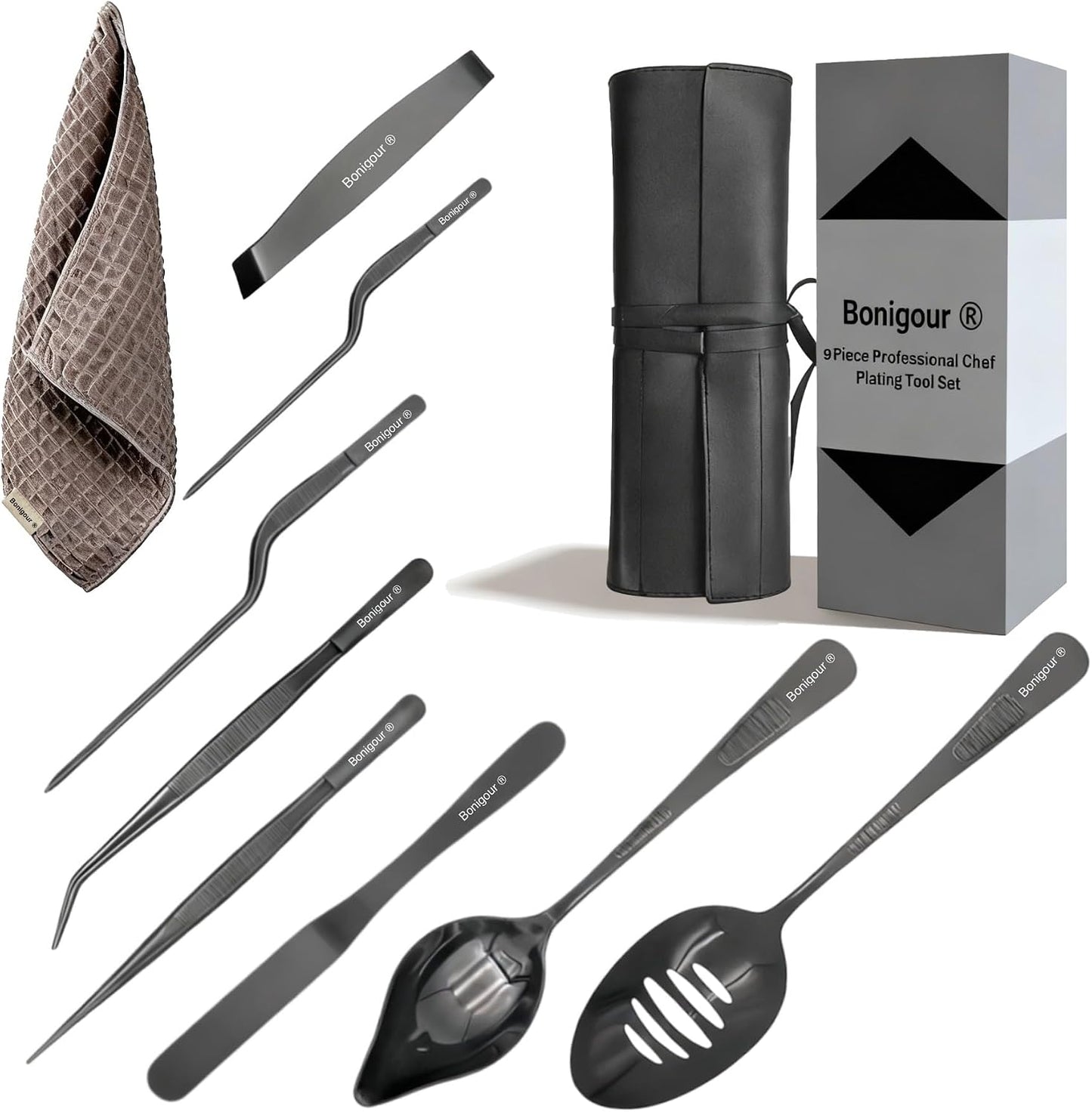 Chef Plating Tools,Professional Culinary Plating Tool Set,Chef Garnish Tools Kit,Fish Tweezers,Pastry Spatula,Cake Decorating Tweezers for Molecular Gastronomy (Silver)
