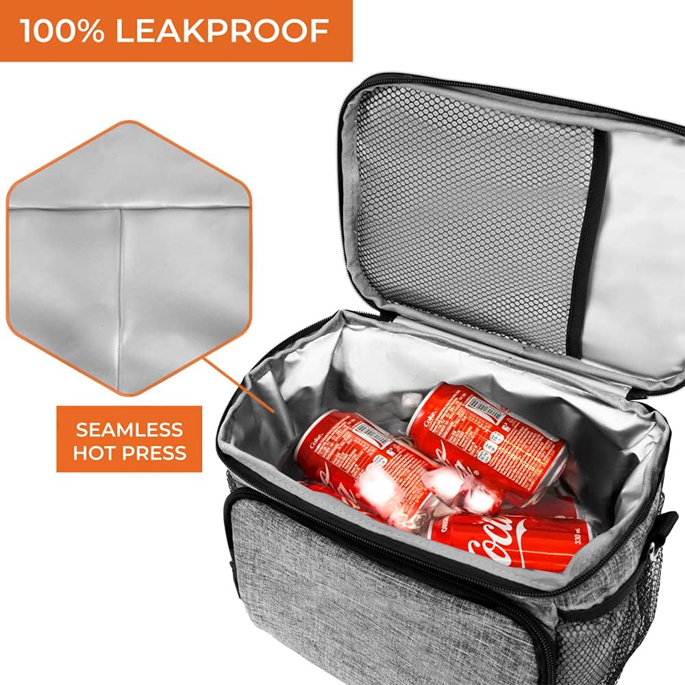 opux Insulated Lunch Bag for Men Women, Large Dual Compartment Cooler Bag, Soft Two Deck Lunch Box for Work School Picnic, Leakproof Lunch Tote with Shoulder Strap for Kid Adult (Purple, Double Deck)