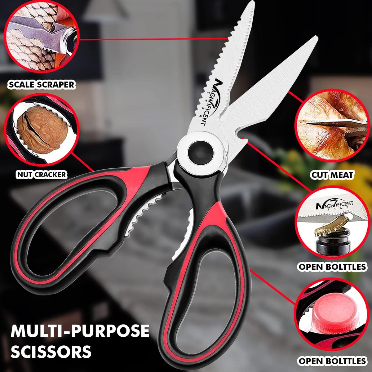 Magnificent Kitchen Scissors Heavy Duty - Multi-Purpose Kitchen Shears for Meat, Poultry, Food - Stainless Steel Cooking Scissors - Dishwasher Safe Culinary Shears