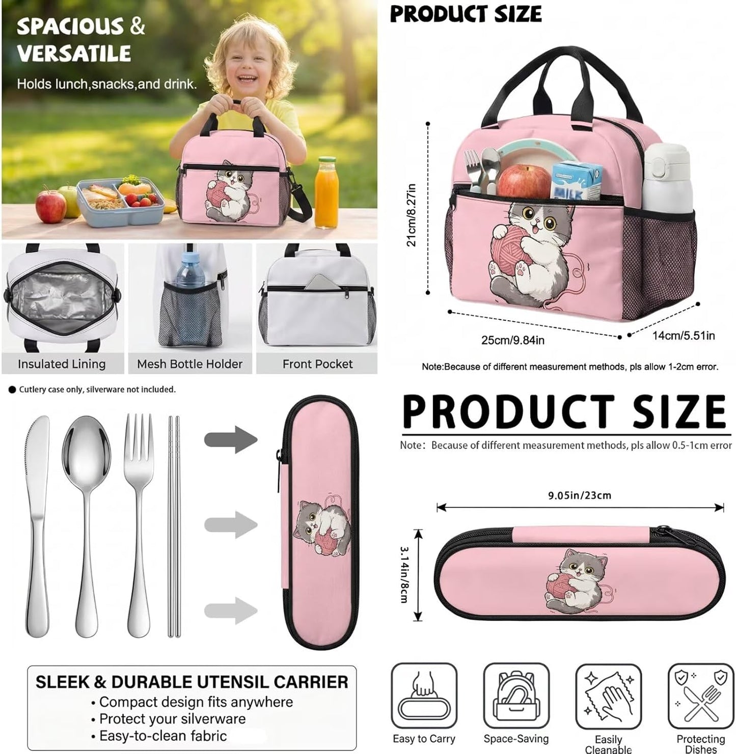 Cute Capybara Pizza Backpack for Girls, 5 Pcs Boys School Bag Set for Kids, 17 Inch Backpacks Lunch Pencil Box Reusable Utensils Case Set for Middle Elementary School, 3rd Grade Backpack