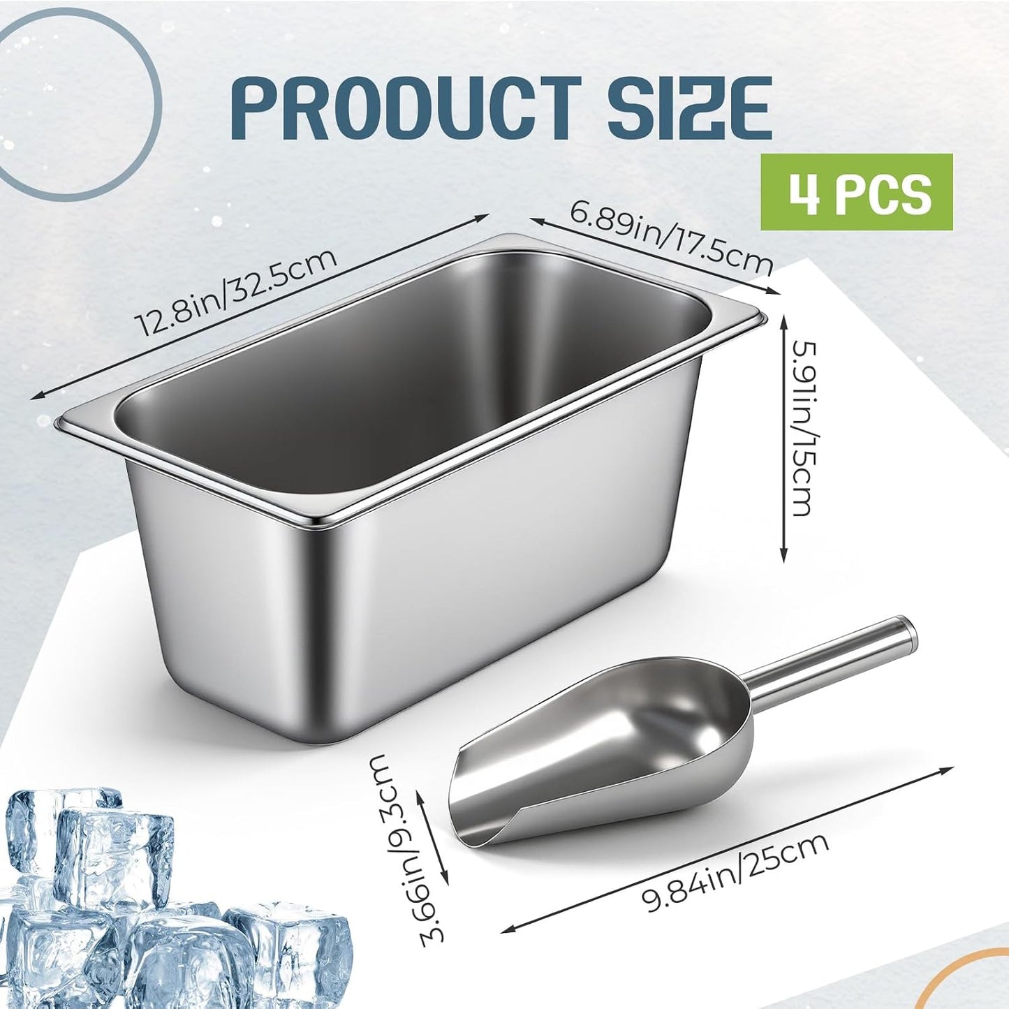 4 Sets Stainless Steel Ice Bucket with Scoop, 5.3l Wine Beer Champagne Bucket Stainless Steel Ice Cube Bin for Freezer for Parties Bar Picnics