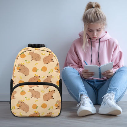 Cute Capybara Pizza Backpack for Girls, 5 Pcs Boys School Bag Set for Kids, 17 Inch Backpacks Lunch Pencil Box Reusable Utensils Case Set for Middle Elementary School, 3rd Grade Backpack