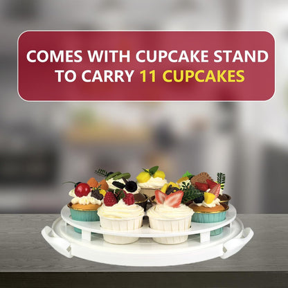 TMRIOPELP Tall Cake Carrier with Lid and Handle Insulated Cake Container Cake Transport Carrier Ideal for Pies Cupcakes and Pastries Perfect for Safe and Secure Cake Delivery (Red, 10 inch)