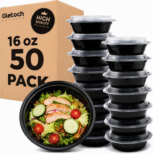 Glotoch Reusable Round Meal Prep Containers Bowls with Lids, 16 oz, 50 Pack