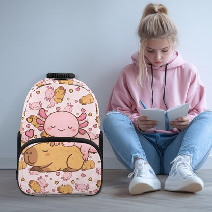 Cute Capybara Pizza Backpack for Girls, 5 Pcs Boys School Bag Set for Kids, 17 Inch Backpacks Lunch Pencil Box Reusable Utensils Case Set for Middle Elementary School, 3rd Grade Backpack